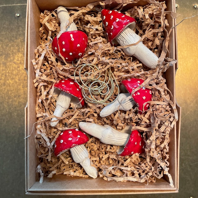 Set of six  mushroom ornament