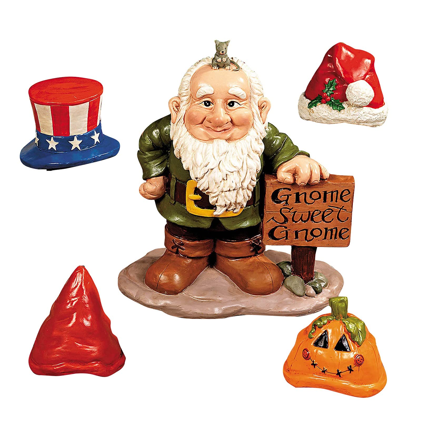 Gnome Greeter with 4 Seasonal Hats and Sign