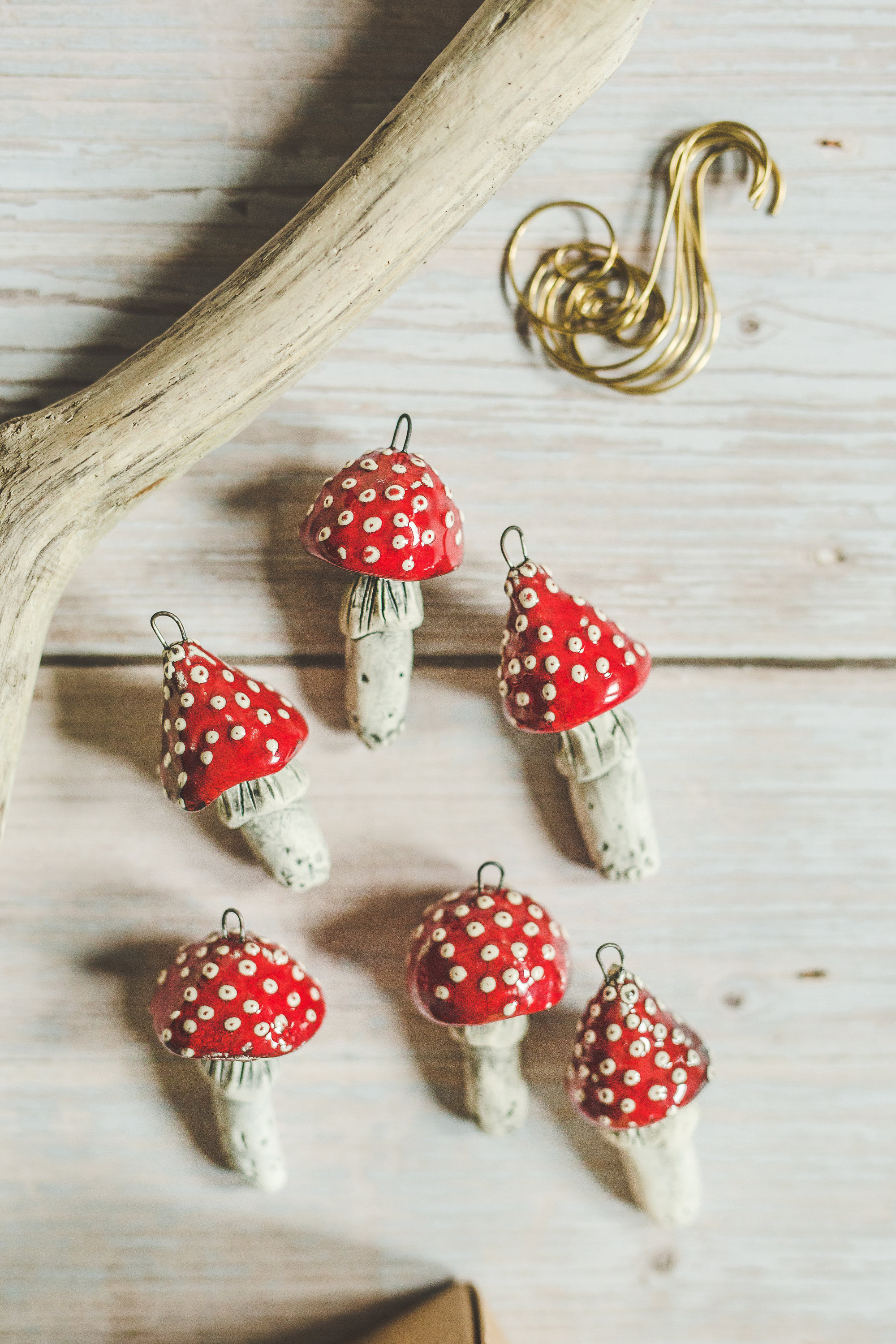 Set of six  mushroom ornament