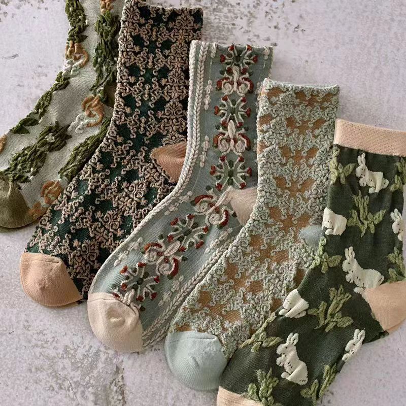 🔥 Hot Sale 50% OFF💚5 Pairs Womens Floral Cotton Socks