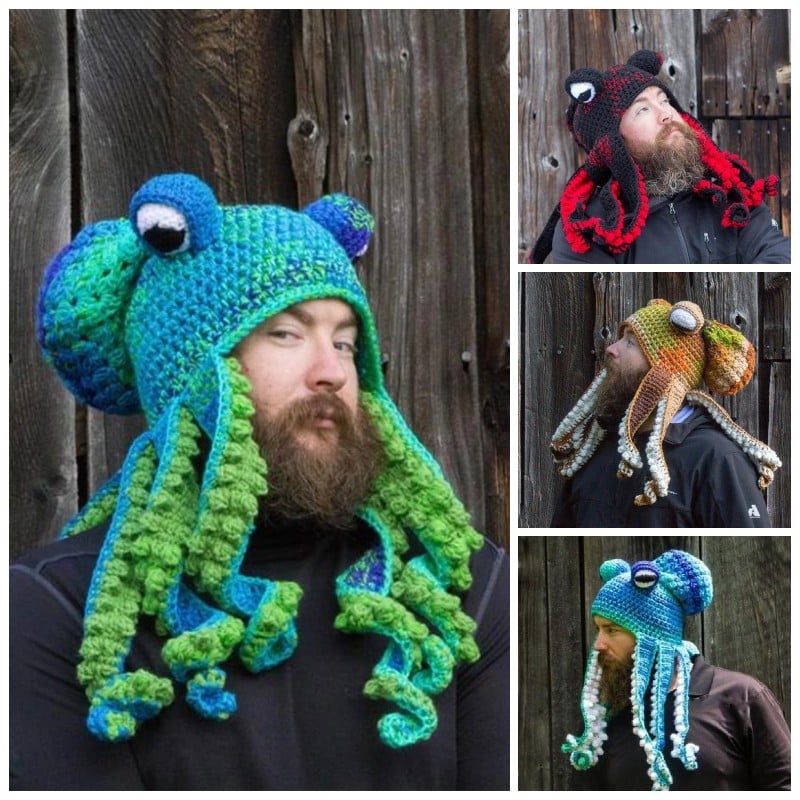 Octopus Pattern Color Block Knitted Hat