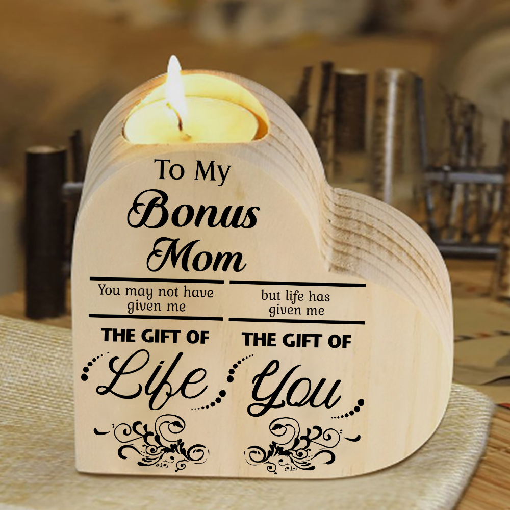 🕯️To My Bonus Daughter Wooden Candlestick-Shake Hands Heart Candle Holder