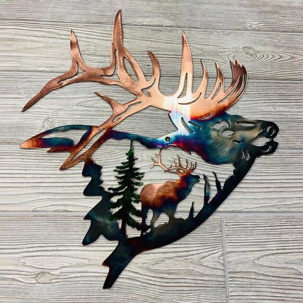🦆Solo Mallard Hunting & Trout Fishing Scene Metal Wall Art🦆