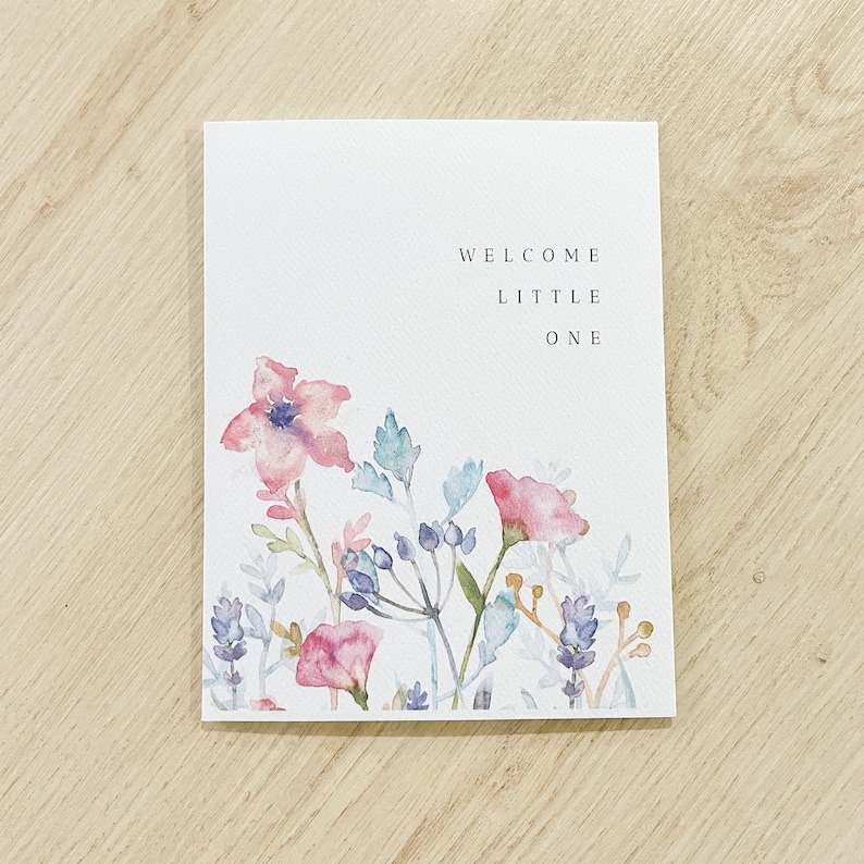 Watercolor flower animal scenery baby card