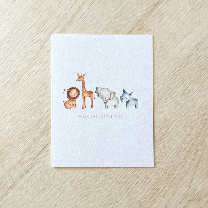 Watercolor flower animal scenery baby card