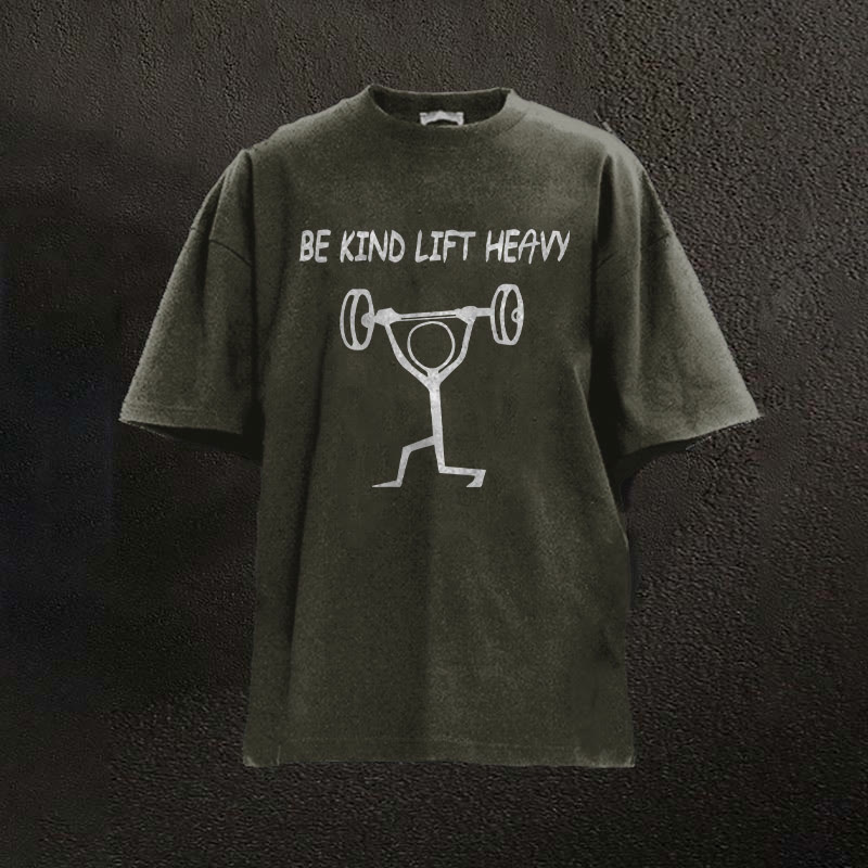 100% Cotton Be Kind Lift Heavy Washed Gym Printed Washed T-shirt - Dark Green - 2XL - image 3