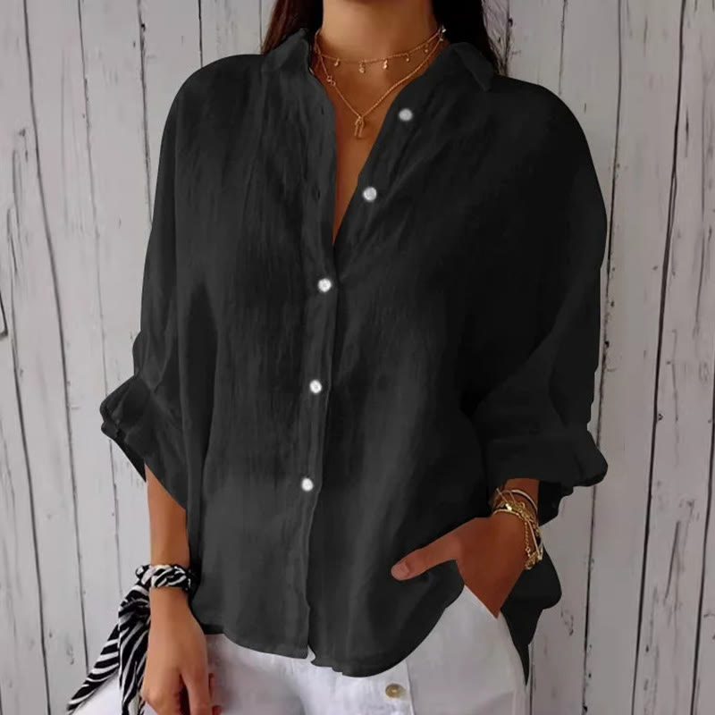 Casual Loose Three-quarter Sleeve Lapel Shirt - Black - 5XL - image 4