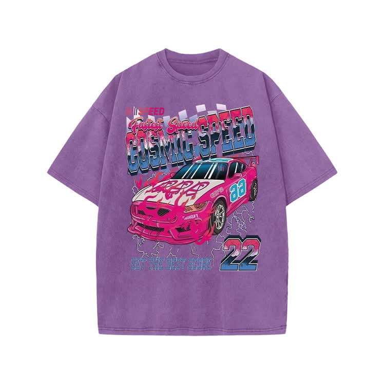 Street Cosmic Speed Racing Graphic Print Acid Washed T-shirt - image 3
