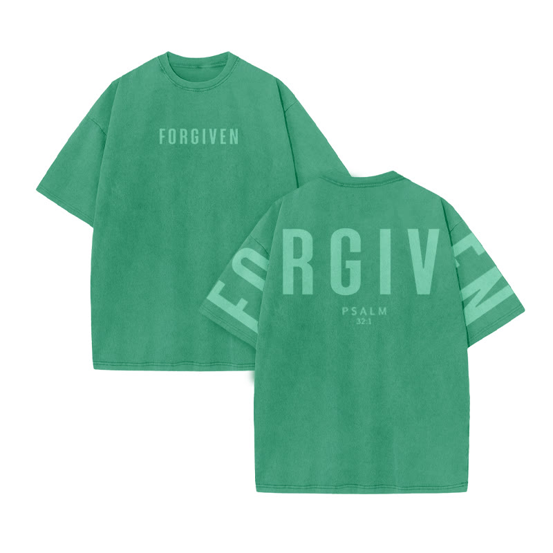 Unisex Forgiven Psalm 32:1 Print Acid Washed T-shirt - Green - US20-22(3XL) - image 5