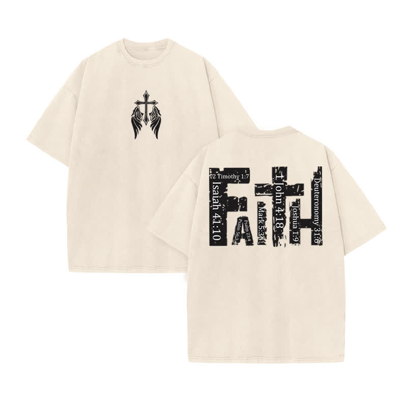 Unisex 100% Cotton Faith Over Fear Scripture Collection Print Acid Washed T-shirt - Beige - US20-22(3XL) - image 3