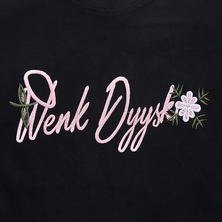 Casual Floral Script and cross Embroidered Round Neck T-Shirt - image 14