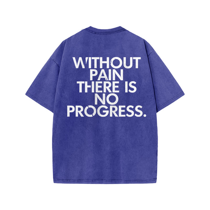 100% Cotton Without Pain There Is No Progress. Gym Print Acid Washed T-shirt - Blue - US20-22(3XL) - image 8
