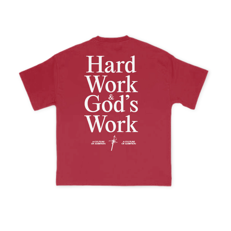 Hard Work & God’s Work Print T-shirt - Red - US16-18(2XL) - image 10