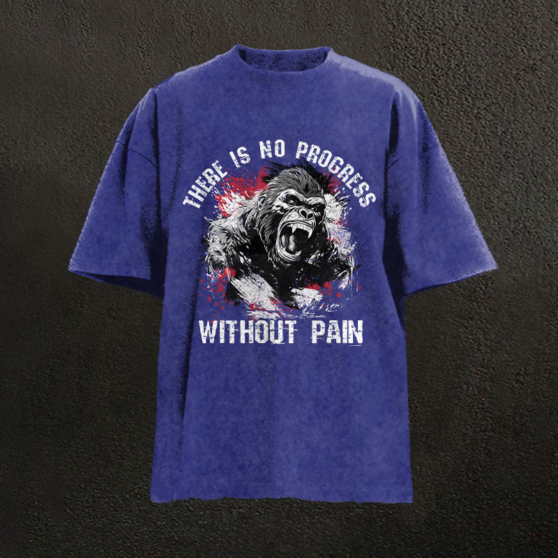 100% Cotton There Is No Progress Without Pain Gym Print Acid Washed T-shirt - Blue - US20-22(3XL) - image 5