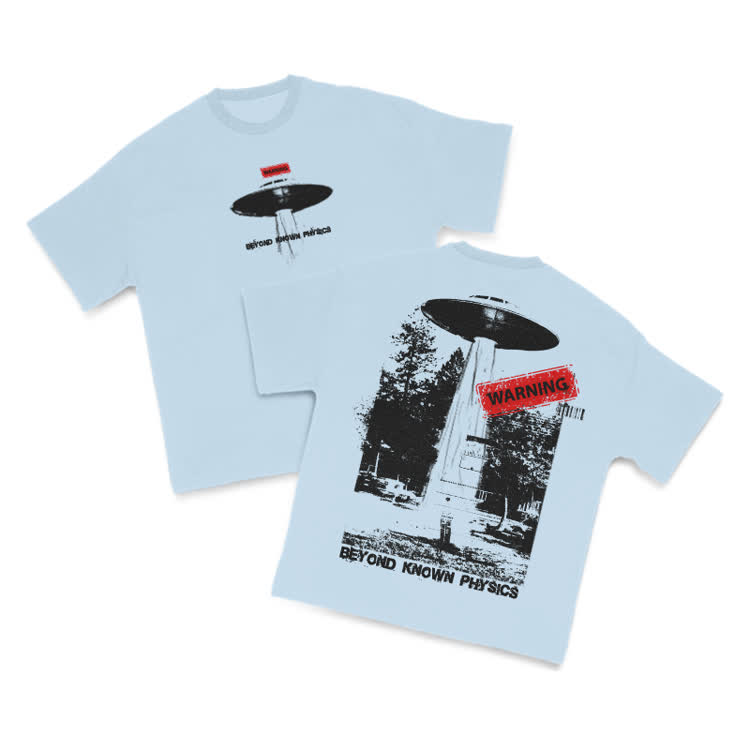 Sci Fi Street Warning Graphic Print T-Shirt - Light Blue - US16-18(2XL) - image 7