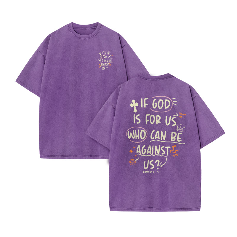 Unisex 100% Cotton If God Is For Us Who Can Be Against Us Print Acid Washed T-shirt - Purple - US20-22(3XL) - image 10