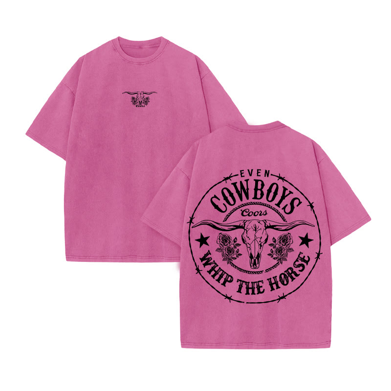 Unisex 100% Cotton COWBOYS Print Acid Washed T-shirt