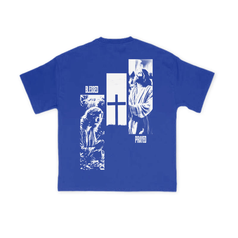 Unisex 100% Cotton Blessed Prayed Print T-shirt - Blue - US16-18(2XL) - image 9