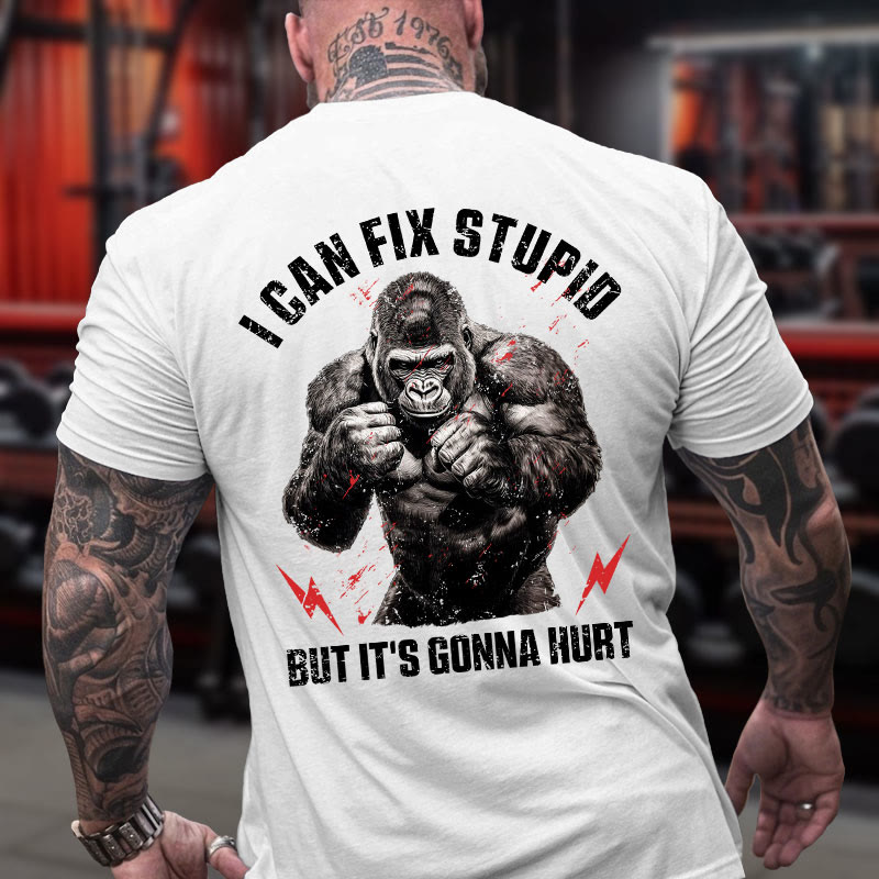 Gym 100% Cotton I Can Fix Stupid Print T-shirt - White - US16-18(2XL) - image 4