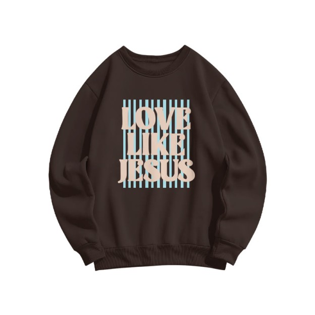 Unisex 100% Cotton Love Like Jesus Print Sweatshirt - Coffee - US16-18(2XL) - image 4