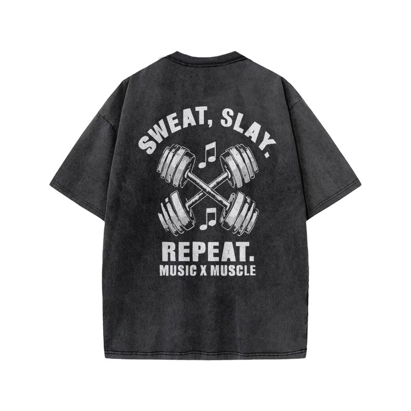 100% Cotton SWEAT SLAY Gym Print Acid Washed T-shirt - image 3