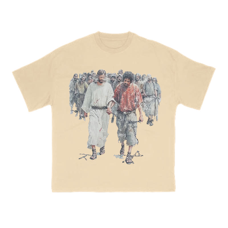 Unisex 100% Cotton Bear The Yoke Together, Suffer Together Print T-shirt - Apricot - US16-18(2XL) - image 5