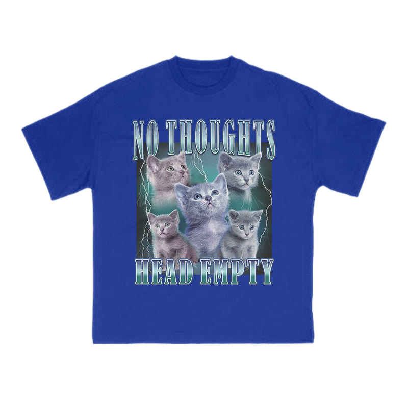 Unisex 100% Cotton No Thoughts Head Empty Cat Print T-shirt - Blue - US16-18(2XL) - image 9