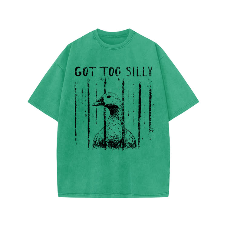 Street Distressed Goose Print Acid Washed T-Shirt - Green - US20-22(3XL) - image 8
