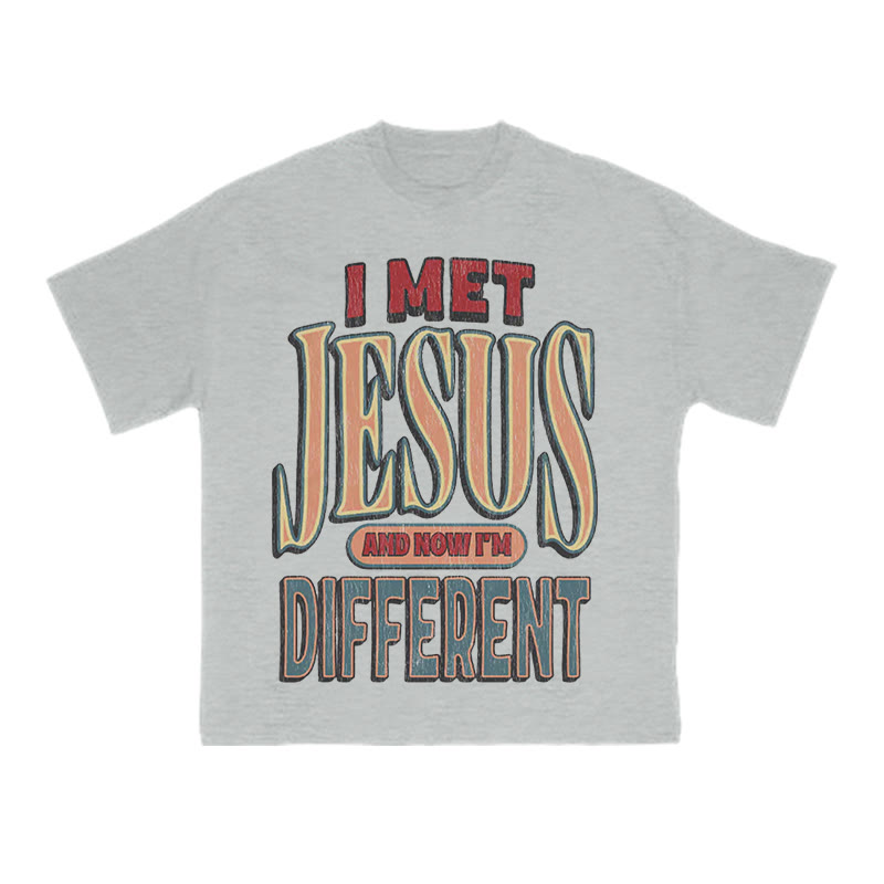 Unisex I Met Jesus And Now I'm Different Print T-shirt - Grey - US16-18(2XL) - image 7