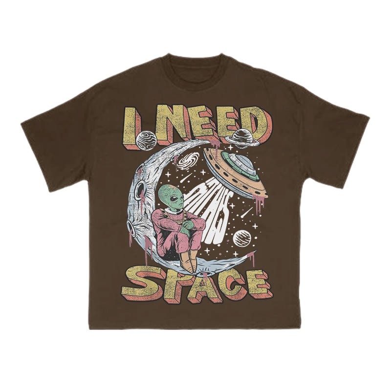 Unisex 100% Cotton I Need Space Creative Print T-shirt - Coffee - US16-18(2XL) - image 6