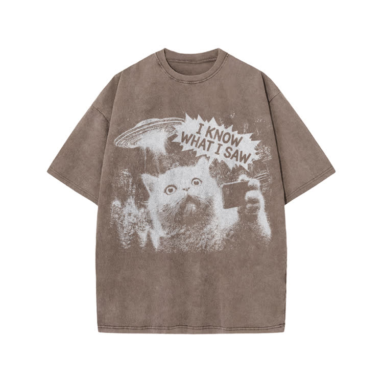 Sci Fi UFO Cat Graphic Washed T-Shirt - Coffee - US20-22(3XL) - image 7