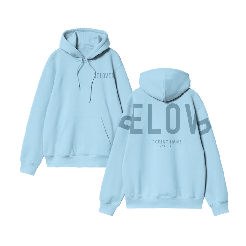 Unisex 100% Cotton Beloved 1 Corinthians 13:4-7 Print Hoodie - Blue - US16-18(2XL) - image 7