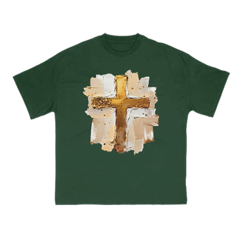 Impasto-style Cross Print T-shirt - Green - US16-18(2XL) - image 12