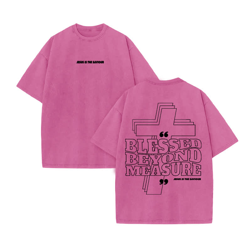 Unisex 100% Cotton Blessed Beyond Measure Print Acid Washed T-shirt - Pink - US20-22(3XL) - image 8