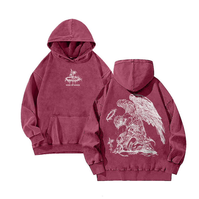 Unisex 100% Cotton Jesus Is King Flower Of Hope Printed Washed Hoodie  - Rose - 3XL - image 6