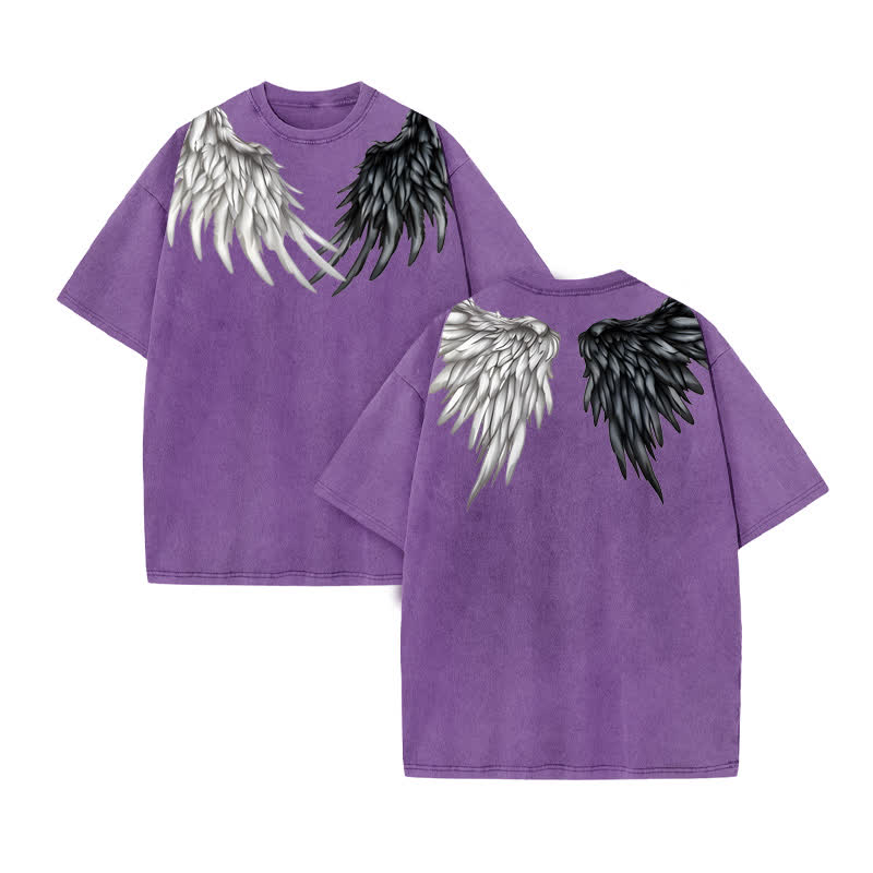 Unisex 100% Cotton Wings Of Faith Print Acid Washed T-shirt - Purple - US20-22(3XL) - image 8