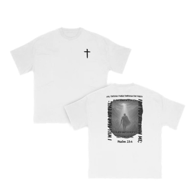 I Will Fear No Evil For You Are With Me Psalm 23:4 Print T-shirt - White - US16-18(2XL) - image 3