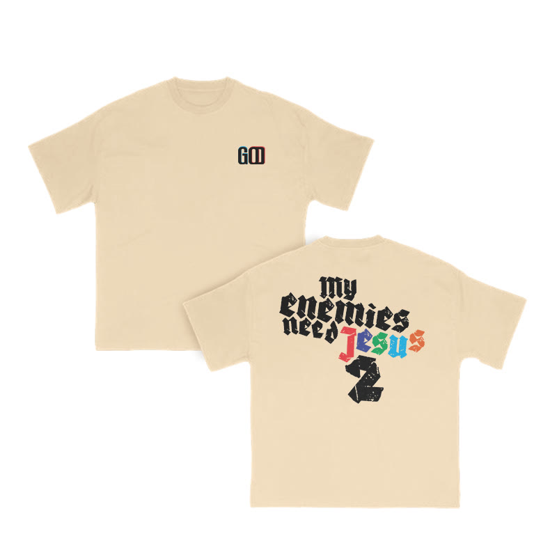 Unisex My Enemies Need Jesus 2 Print T-shirt - Apricot - US16-18(2XL) - image 9