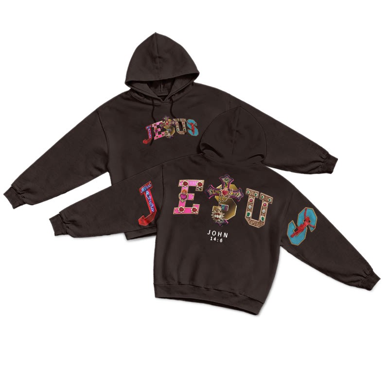 Gemstone Jesus John 14:6 Print Hoodie - Coffee - US16-18(2XL) - image 13