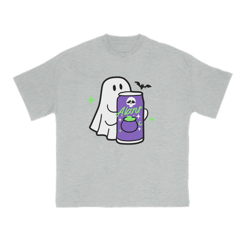Unisex 100% Cotton Cute Ghost Print T-shirt - Grey - US16-18(2XL) - image 4