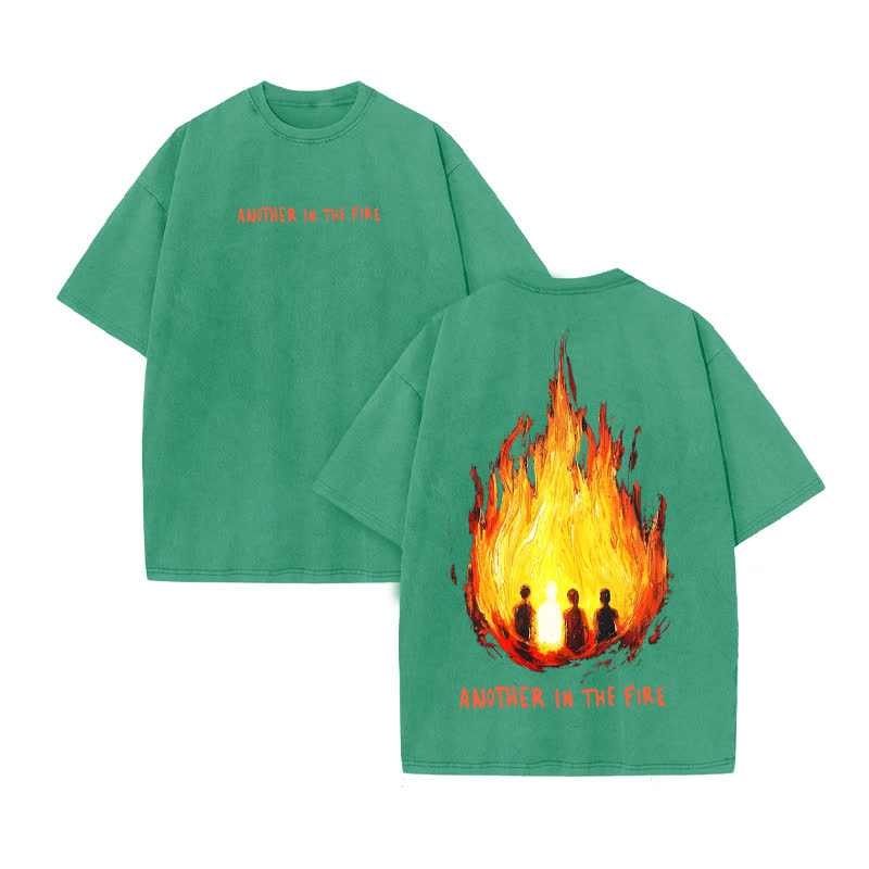 Unisex Another In The Fire Print Acid Washed T-shirt - Green - US20-22(3XL) - image 7