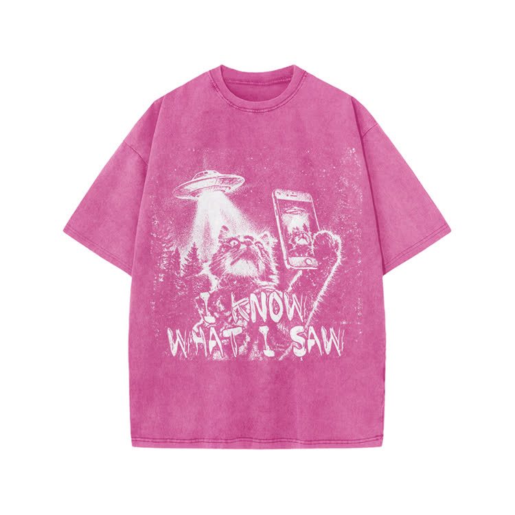 Vintage UFO Cat  I Know What I Saw Graphic Washed T-Shirt - Pink - US20-22(3XL) - image 6