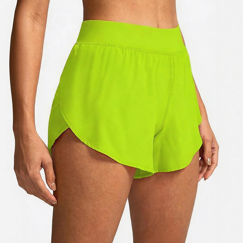 Solid Color Side Slit Quick-drying Yoga Shorts With Built-in Liner - Light Green - 2XL - image 13
