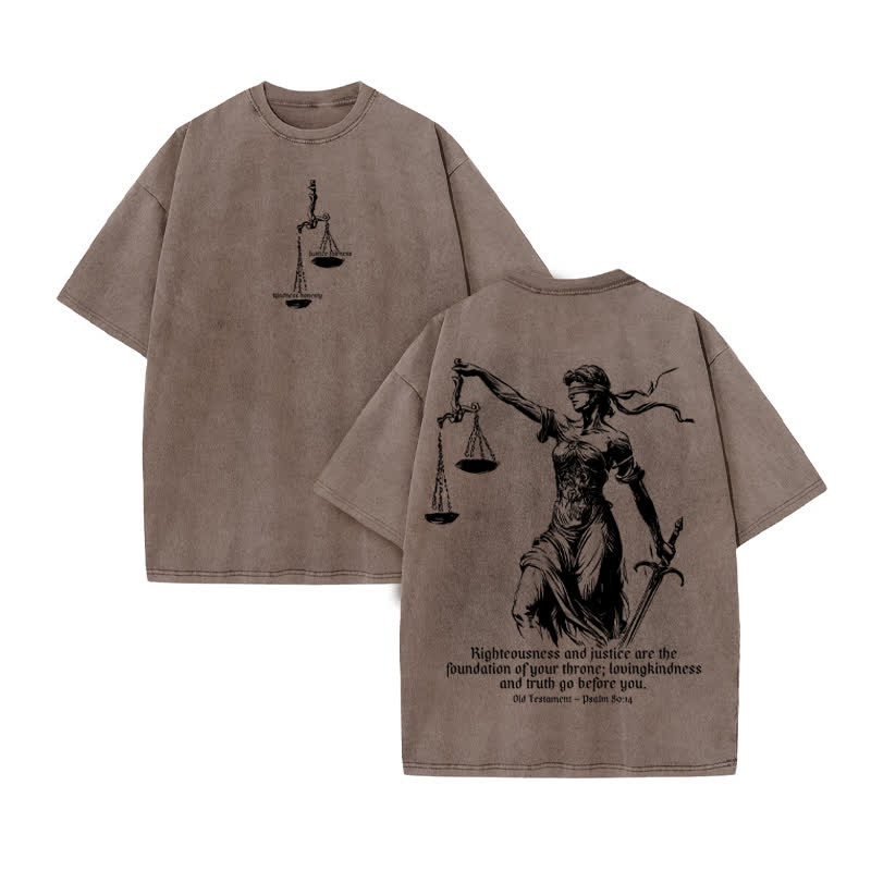 Unisex 100% Cotton Justice And Fairness Kindness And Honesty Print Acid Washed T-shirt - Coffee - US20-22(3XL) - image 4