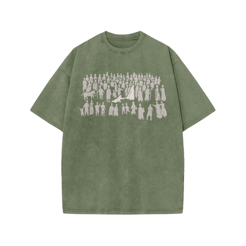  A Beautiful Story Of Faith Print Acid Washed T-shirt - Army Green - US20-22(3XL) - image 9