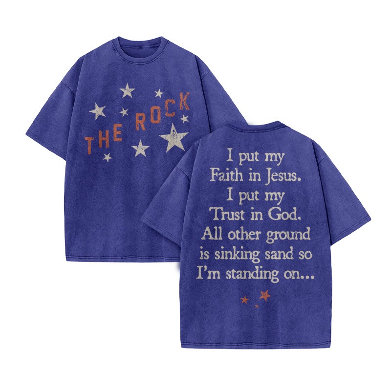 I Put My Faith In Jesus Print Acid Washed T-shirt - Blue - US20-22(3XL) - image 9