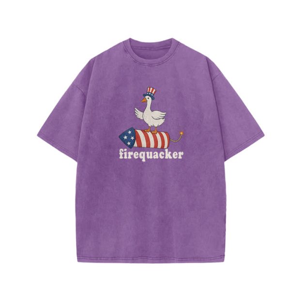 Firequacker Patriotic Duck Rocket Graphic Print Acid Washed T-shirt - Purple - US20-22(3XL) - image 6