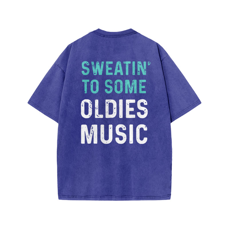 100% Cotton Oldest Music Gym Print Acid Washed T-shirt - Blue - US20-22(3XL) - image 7