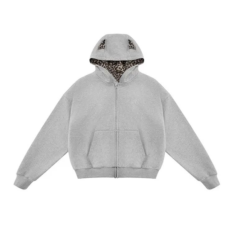 Women's Retro Leopard Print Zip-up Hoodie - Grey - 2XL - image 6