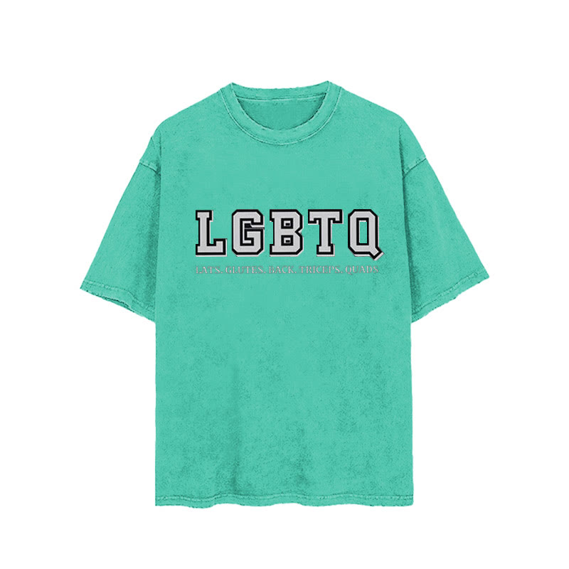 100% Cotton LGBTQ Vintage Printed Washed Gym T-shirt - Green - 2XL - image 4